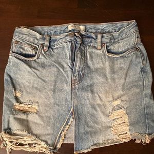 FREE PEOPLE distressed mini jean skirt
